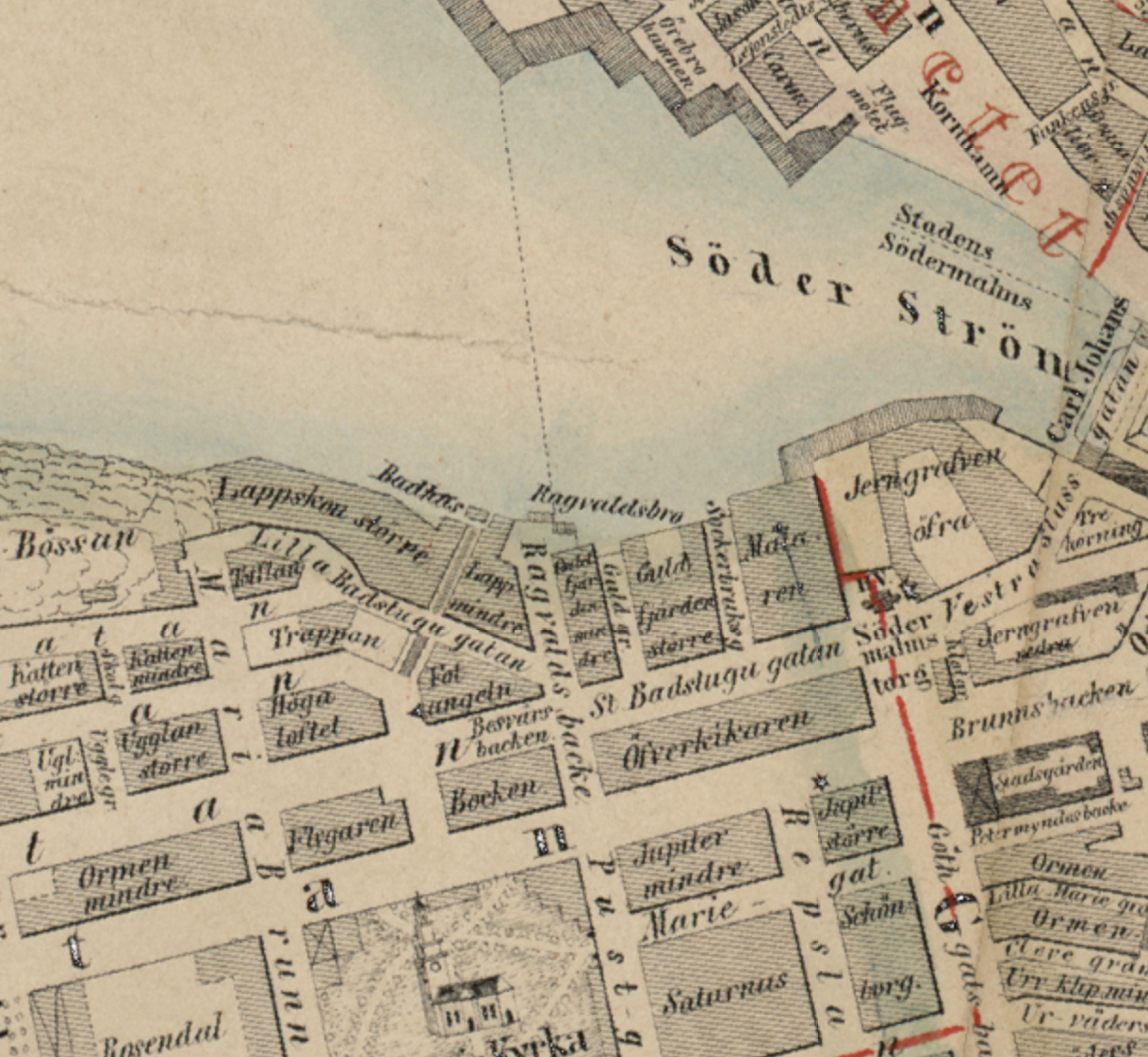 Ragvalds bro på en äldre karta över Stockholm (AB)